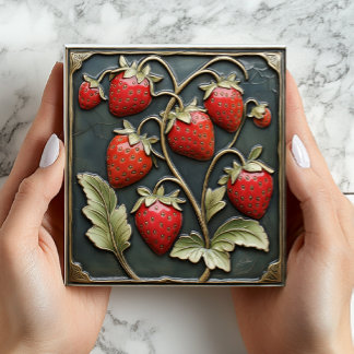 Faux 3D Strawberry Vintage Ceramic Tile Print