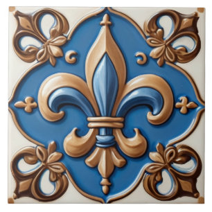 Faux Alivio Azul e Dourado Fleur de Lis