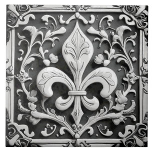 Faux Alivio Black and White Fleur de Lis