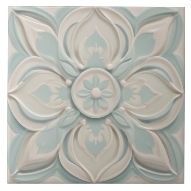 Faux Alivio Pastel Mint Blue & White Floral (Frente)