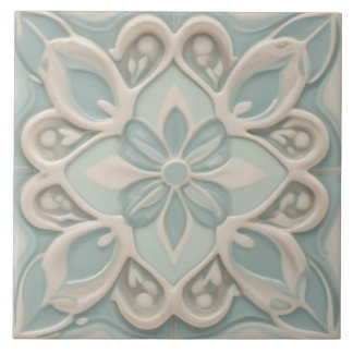 Faux Alivio Pastel Mint Blue & White Floral