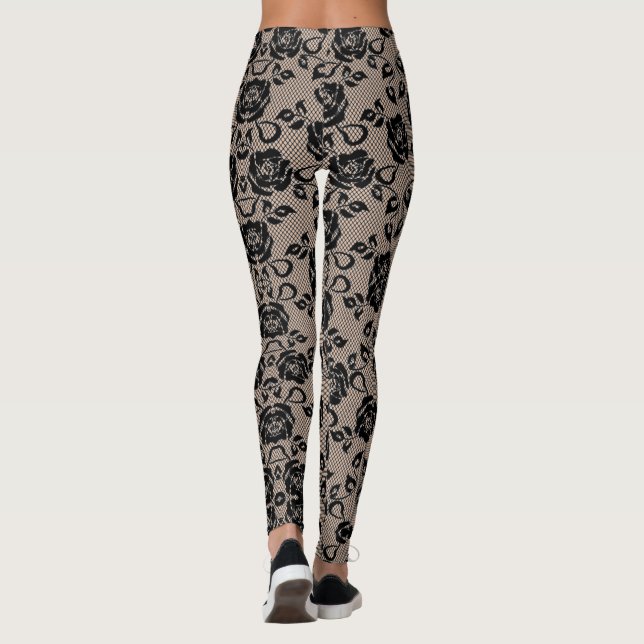 Faux Black Roses Lace Fishnet Leggings Your Color (Verso)