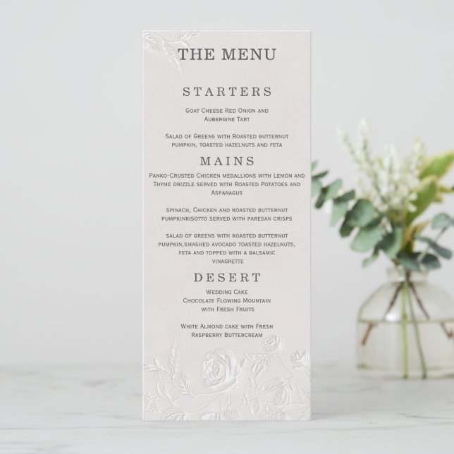 Faux Blind Embossed Arch Wedding Menu Card (Em pé/Frente)