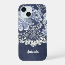 Faux Blue Velvet e Simulado Bordados de rendas