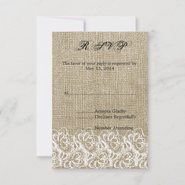 Faux Burlap e Lace RSVP (Frente)