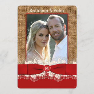 FAUX Burlap, Lace, Arco PHOTO Convite de casamento