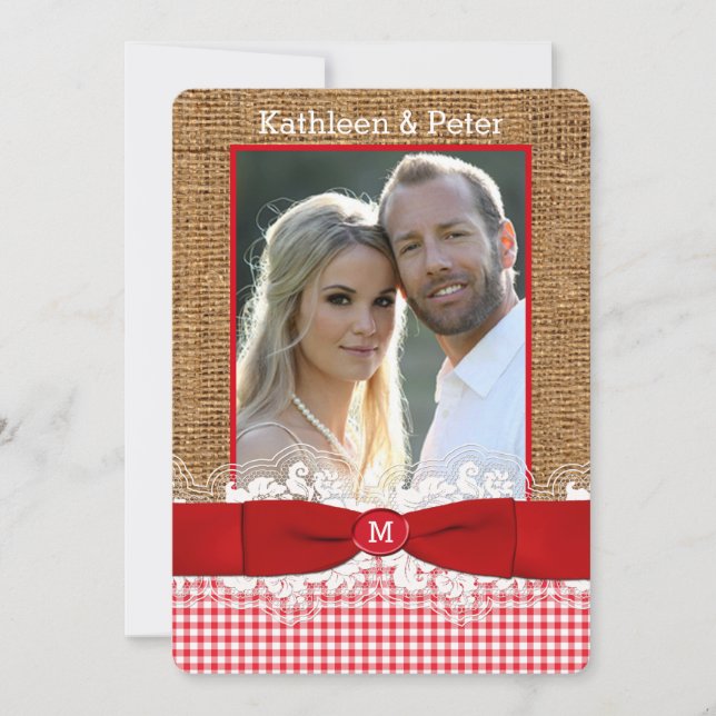 FAUX Burlap, Lace, Arco PHOTO Convite de casamento (Frente)