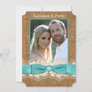 FAUX Burlap, Lace, Arco PHOTO Convite de casamento