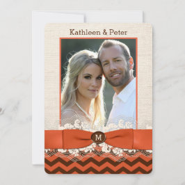 FAUX Burlap, Lace PHOTO Convite de casamento, Chev