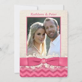 FAUX Burlap, Lace PHOTO Convite de casamento, Chev