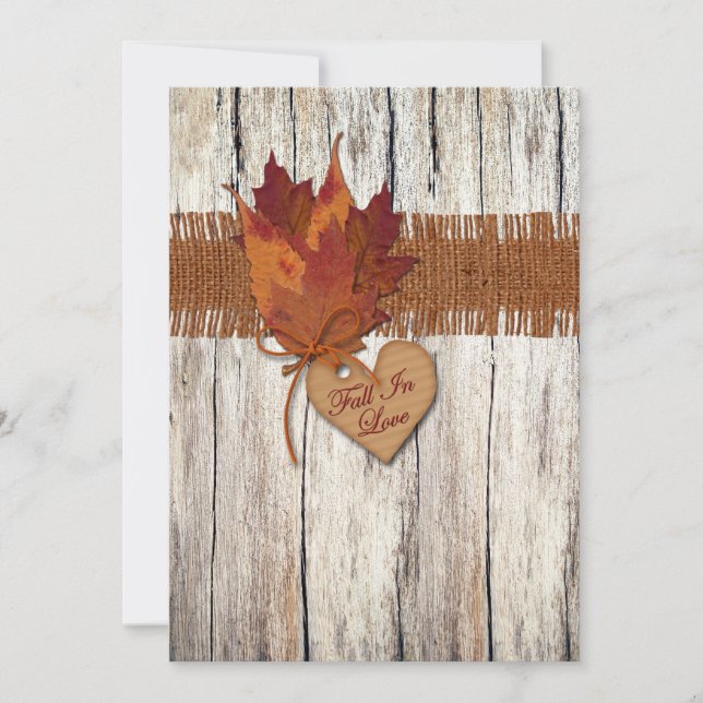 FAUX Burlap, Wood, Leaves, Heart Convite de casame (Frente)
