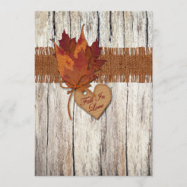 FAUX Burlap, Wood, Leaves, Heart Convite de casame