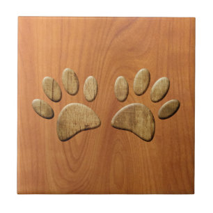 Faux Carved Wood Dog Paw Prints