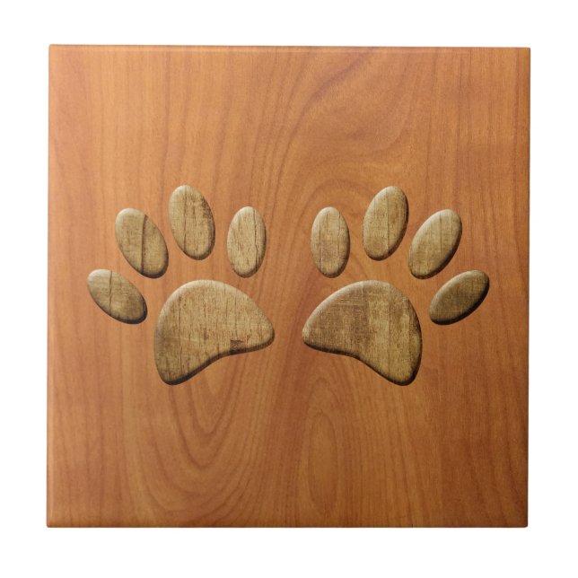 Faux Carved Wood Dog Paw Prints (Frente)
