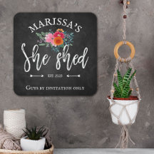 Faux Chalkboard Floral Brush Script Shed