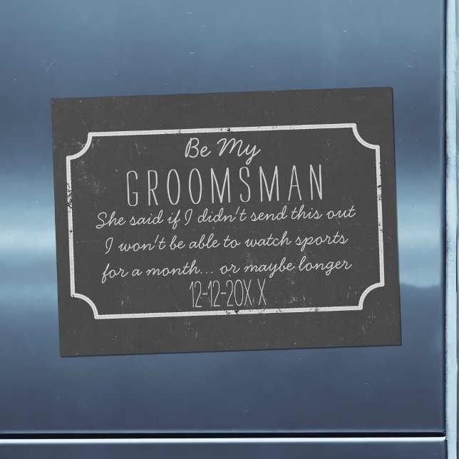 Faux Chalkboard Magnetic Seja Minha Proposta De Pa (Ask your Groomsman to be part of your Wedding Party with this rustic faux chalkboard proposal card)