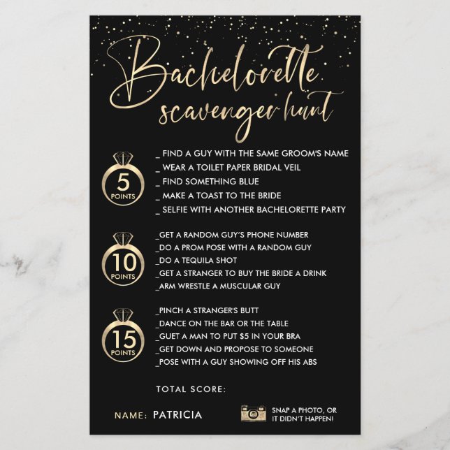 Faux Dourado Bachelorette Scavenger Hunt (Frente)