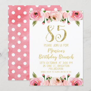 Faux Dourado e Rosas 85.o Convite de aniversário