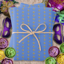 Faux Dourado FleurDeLis em Azul