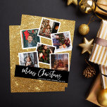 Faux Dourado Glitter Multi-Photo Natal<br><div class="desc">** SATIN PAPER É PAPEL FINO. ATUALIZE O PAPEL PARA OBTER UM PAPEL MAIS ESPESADO. TEM UMA OPÇÃO PARA ENVELOPES. *** Economize dinheiro em Cartões de Natal com este cartão menor que tem uma opção para envelopes. Aqueça as férias de sua família e amigos com seu Cartão de Natal de...</div>