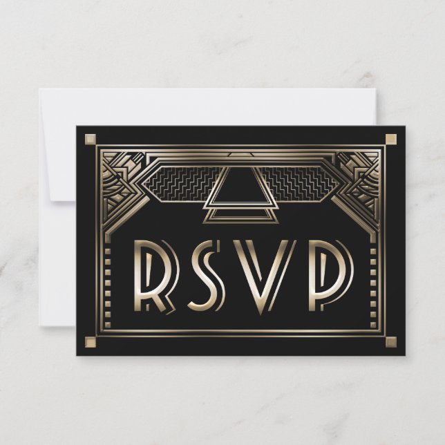 Faux Dourado Shaded Gatsby Art Deco Wedding RSVP (Frente)