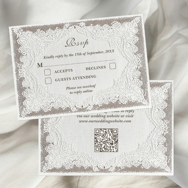 Faux Embroidery Timeless Lace QR Code Wedding RSVP (Criador carregado)