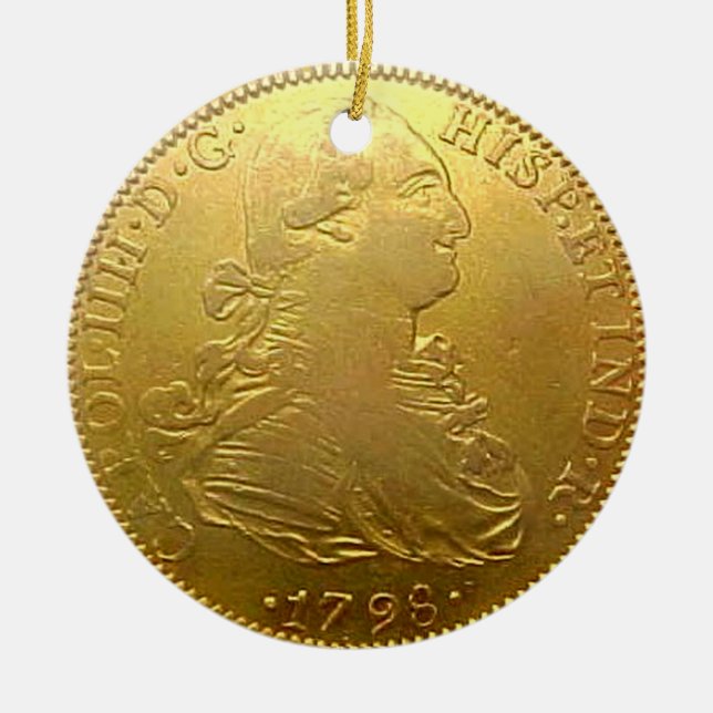 Faux espanhol Dourado Doubloon Enfeites de natal (Frente)