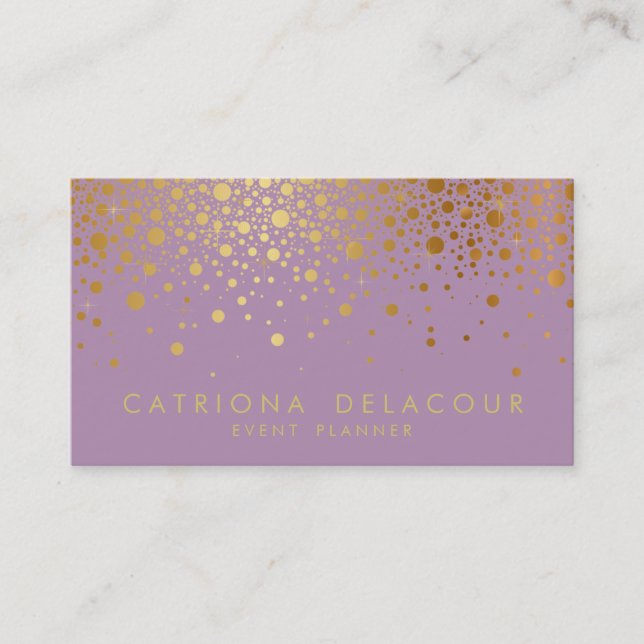 Faux Gold Foil Confetti Cartão de visita | Lilac (Frente)