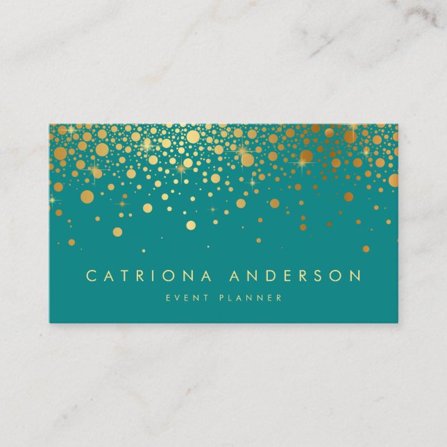 Faux Gold Foil Confetti Cartão de visita | Teal (Frente)