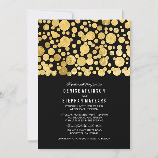 Faux Gold Foil Confetti Convite para Casamento Neg (Frente)