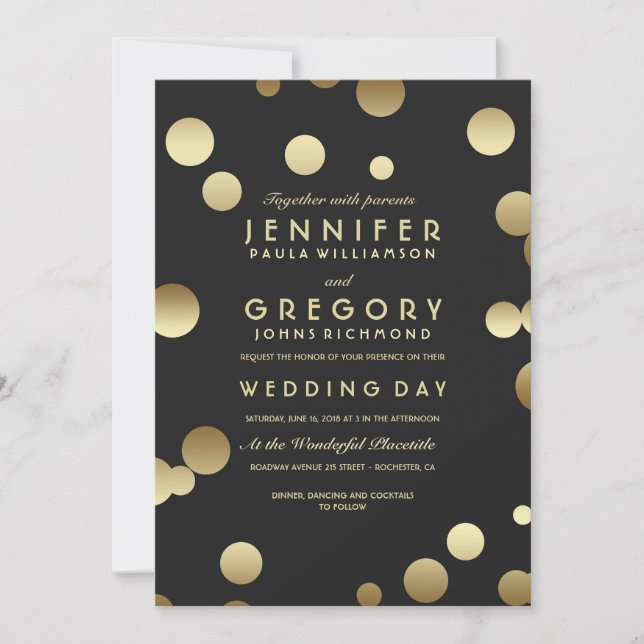 Faux Gold Foil Confetti Convites De Casamento (Frente)