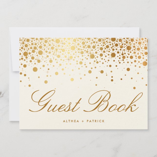 Faux Gold Foil Confetti Pontos | Livro de Convidad (Frente)