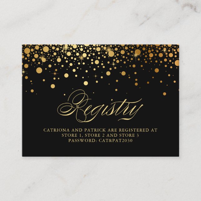Faux Gold Foil Confetti Pontos Negros Cartão de Re (Frente)