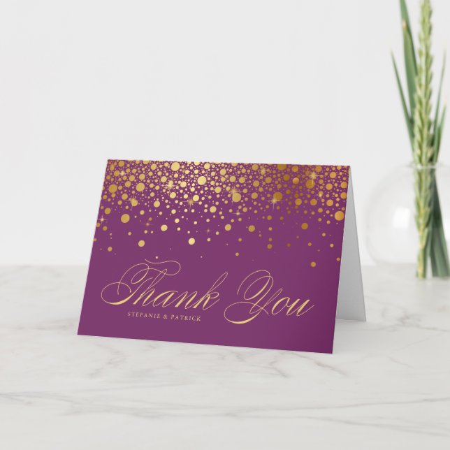 Faux Gold Foil Confetti Pontos Purple Cartões de a (Frente)