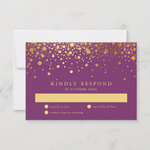 Faux Gold Foil Confetti Pontos RSVP Roxo