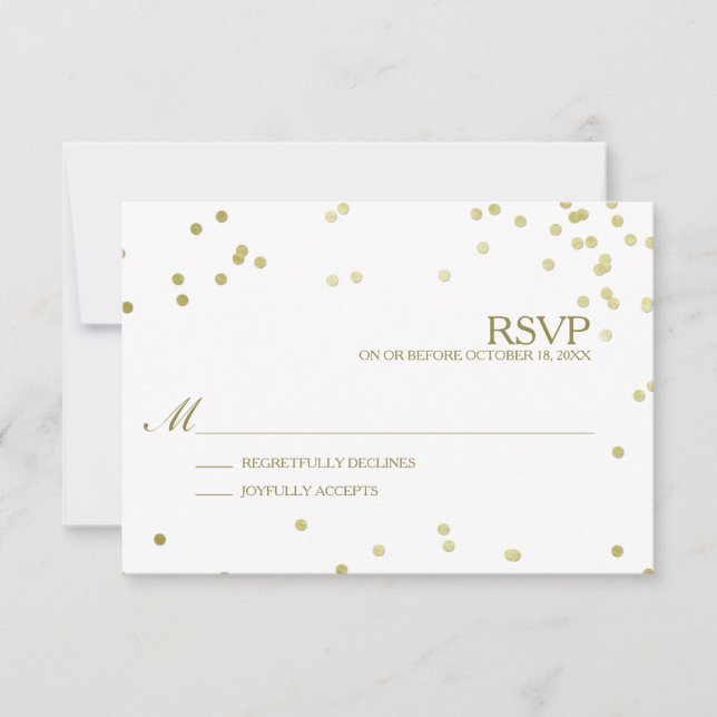 Faux Gold Foil Confetti Wedding RSVP sem número (Frente)