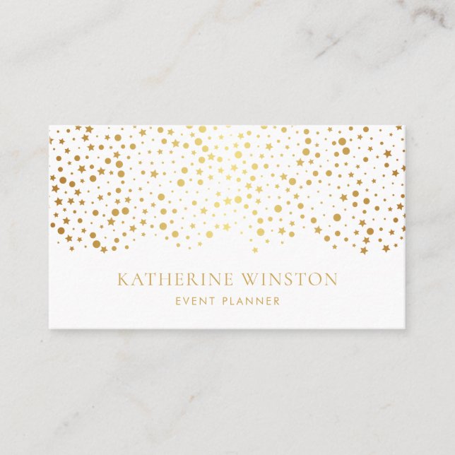 Faux Gold Foil Dots and Stars Chic Cartão de visit (Frente)
