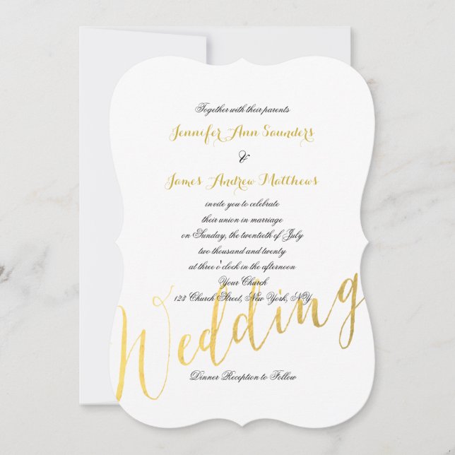 Faux Gold Foil Glamor | Convites De Casamento (Frente)