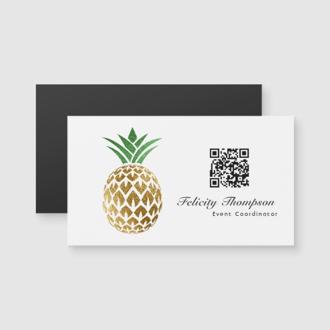 Faux Gold Foil Pineapple QR Code (Frente/Verso)
