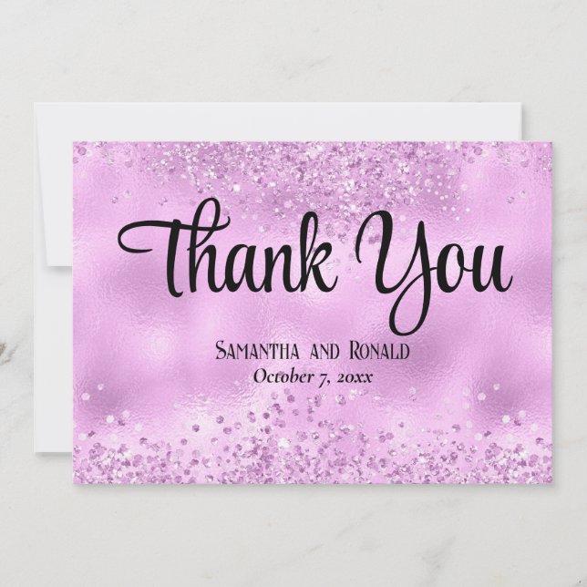 Faux Lilac Glitter e Foil Wedes Cartões de agradec (Frente)