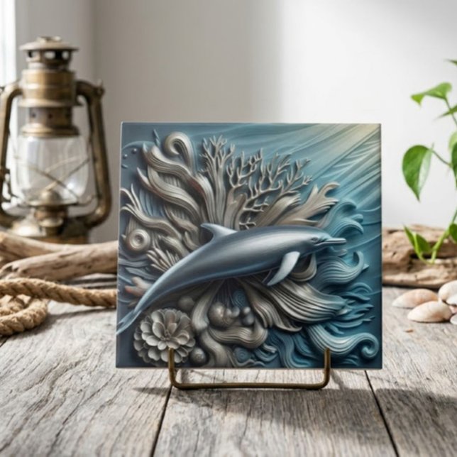 Faux Metal Ocean Reef & Dolphin Decoração  (Criador carregado)