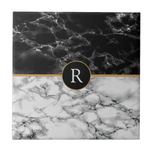 Faux Monograma Trendy Black Marble