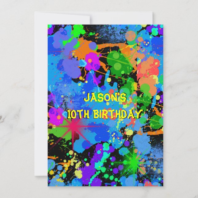 Faux Neon, Paint Splatter, Paintball, Convite (Frente)