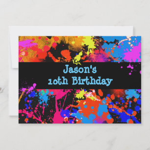 Faux Neon, Paint Splatter, Paintball, Convite