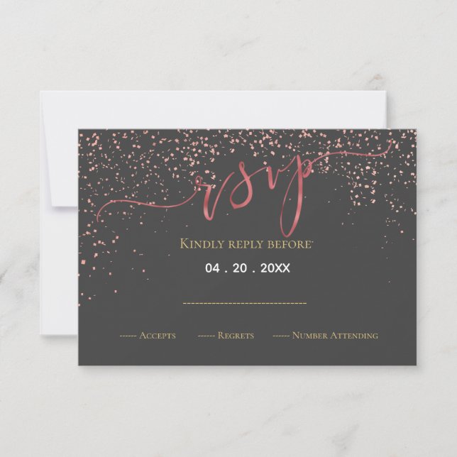 Faux Rosa dourado design de casamento RSVP (Frente)