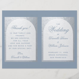 Faux Silver Arch Dusty Blue Foled Wedds Program
