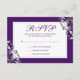 Faux Silver e Purple Flourish Swirl Weding RSVP
