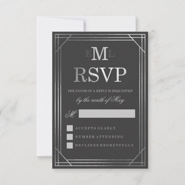 Faux Silver Foil Art Deco | RSVP de Casamento (Frente)