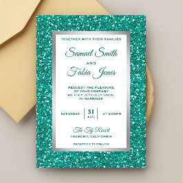 Faux Silver Foil Teal Glitter Convite De Casamento