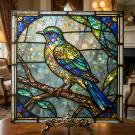 Faux Stained Glass Colorful Bird Mosaic Nature Art